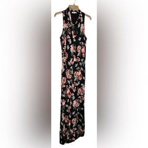 OOTD Floral Sleeveless Flare Button Jumpsuit Size Medium